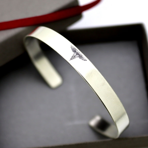 Silver Med Alert Symbol cuff bracelet