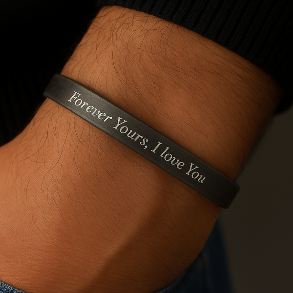 Custom Name Cuff Bracelet for Mens Personalized Black ID Cuff