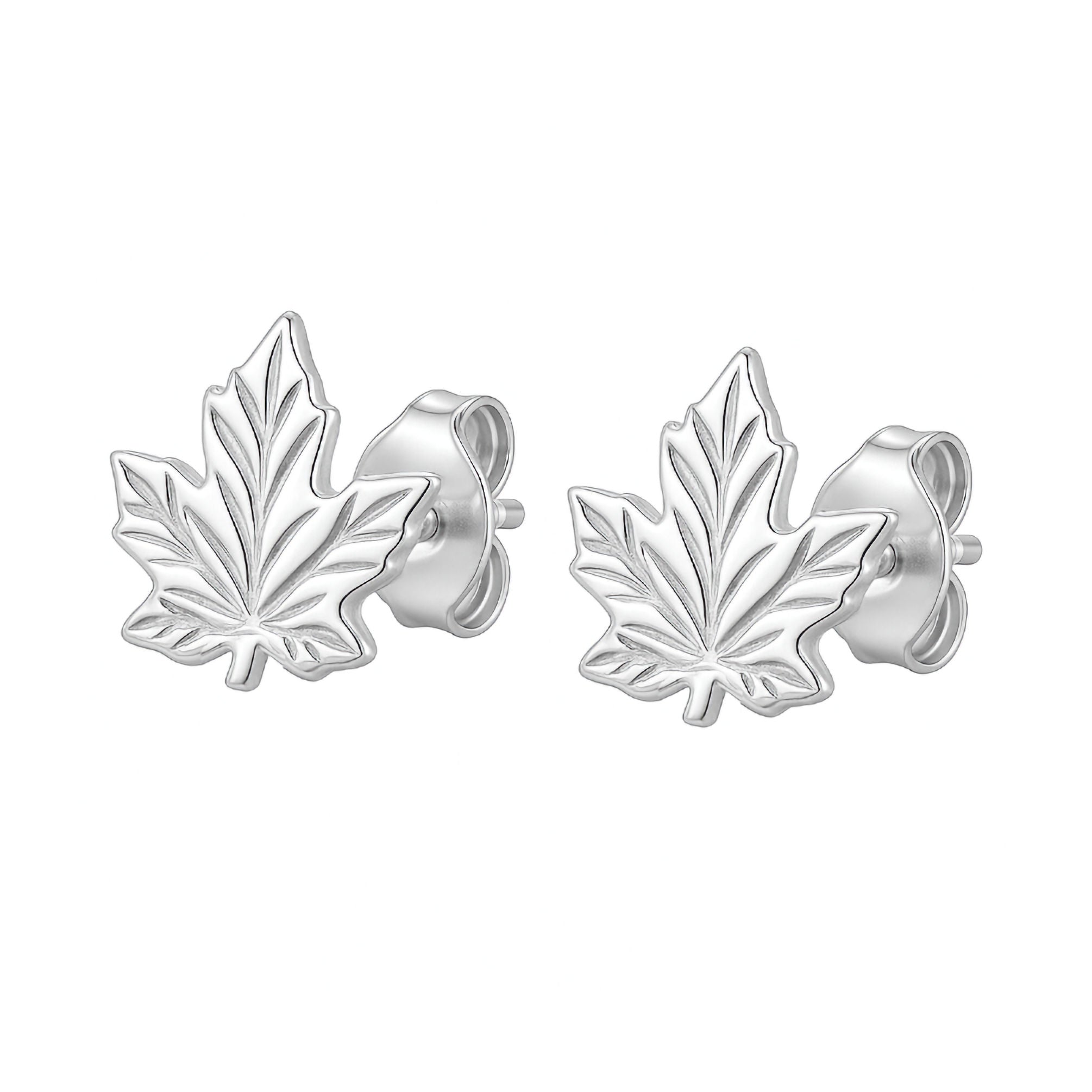 Silver Maple Leaf Stud Earrings