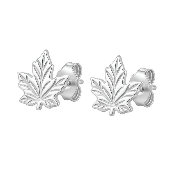 Silver Maple Leaf Stud Earrings