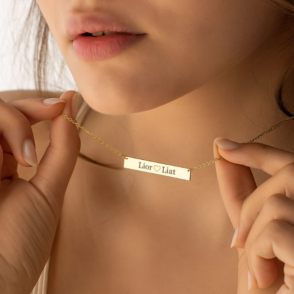 2 names and heart bar necklace