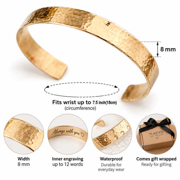 Hammered Gold Cuff Bracelet for men - Anniversary Gift for Him