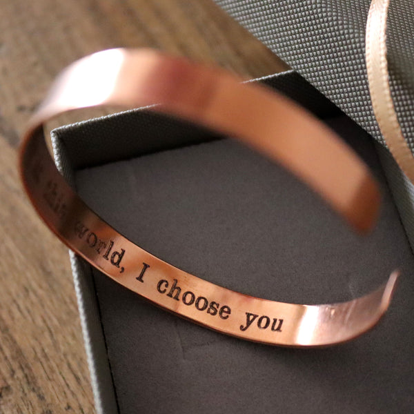 Copper Bracelet for Men or Women Personalized Copper cuff bracelet Custom Engraved Forged Bangle Cuff Copper 7 Year Anniversary Gift