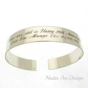 Custom Engraved Sterling Silver Bracelet - anniversary gift