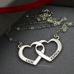 Custom Double Heart Names Necklace - Personalized gift for her