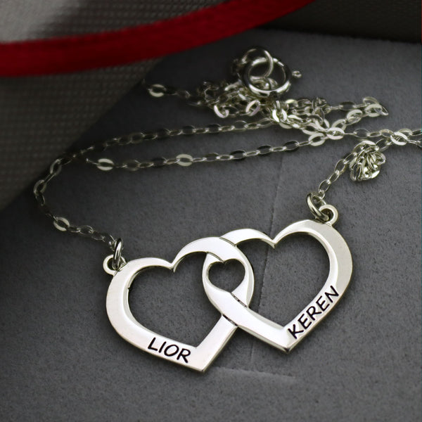 Custom Double Heart Names Necklace - Personalized gift for her