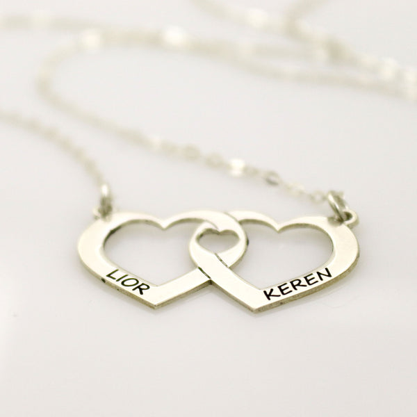 Custom Double Heart Names Necklace - Personalized gift for her