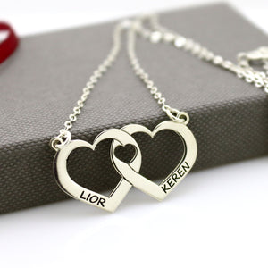 Custom Double Heart Names Necklace - Personalized gift for her