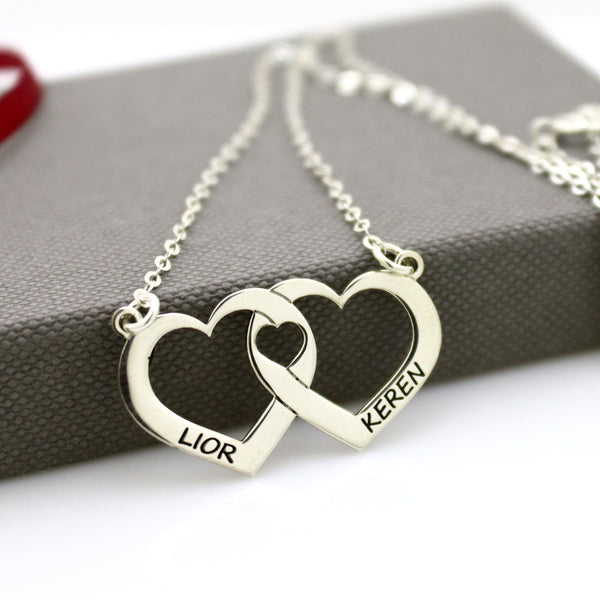 Custom Double Heart Names Necklace - Personalized gift for her