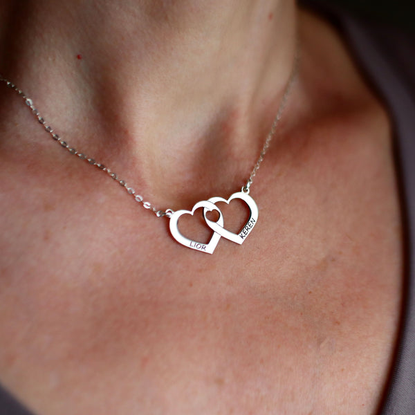 Custom Double Heart Names Necklace - Personalized gift for her