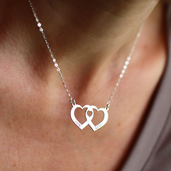 Custom Double Heart Names Necklace - Personalized gift for her