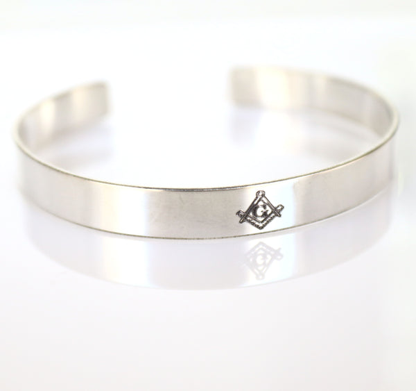 Custom Masonic Bracelet for Men, Square and Compass Emblems Cuff Bracelet 925 Sterling Silver