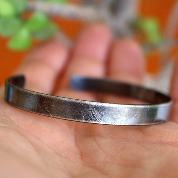 Rough Brushed Dark Silver Cuff Bracelet for Men Personalized / Hidden engraved