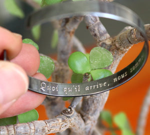 Rough Brushed Dark Silver Cuff Bracelet for Men Personalized / Hidden engraved
