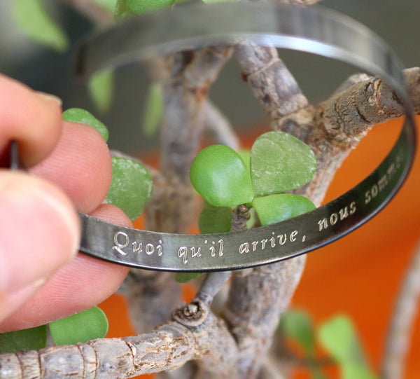 Rough Brushed Dark Silver Cuff Bracelet for Men Personalized / Hidden engraved