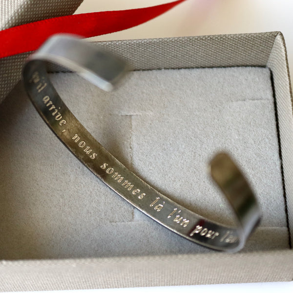 Rough Brushed Dark Silver Cuff Bracelet for Men Personalized / Hidden engraved