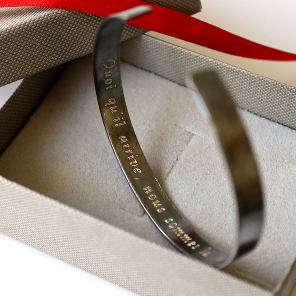 Rough Brushed Dark Silver Cuff Bracelet for Men Personalized / Hidden engraved