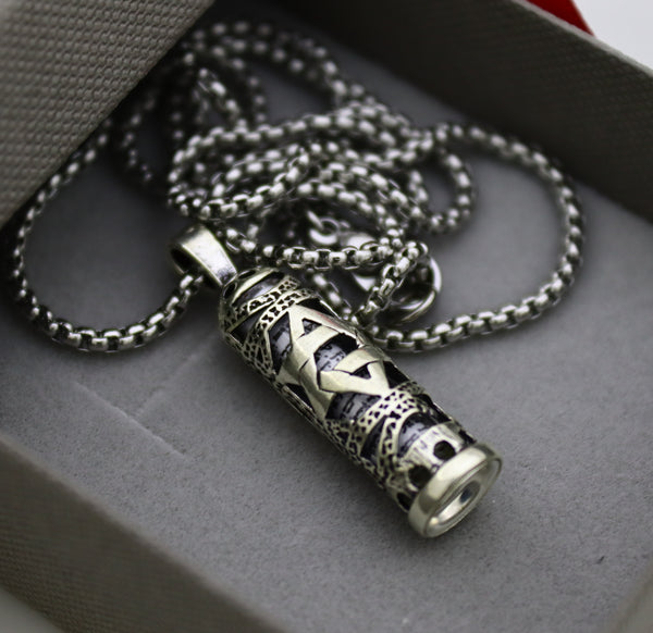 Sterling Silver Mezuzah Necklace for Men – Star of David Pendant with Hebrew Scroll | Unique Jewish Gift from Israel | Messianic Blessing Jewelry