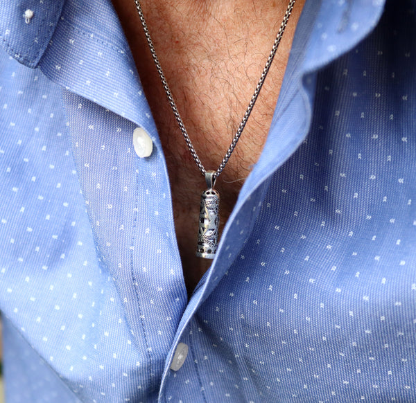 Sterling Silver Mezuzah Necklace for Men – Star of David Pendant with Hebrew Scroll | Unique Jewish Gift from Israel | Messianic Blessing Jewelry