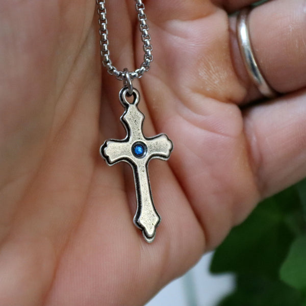 Oxidized Crucifix Cross Pendant Necklace for Men, Vintage / Antique look