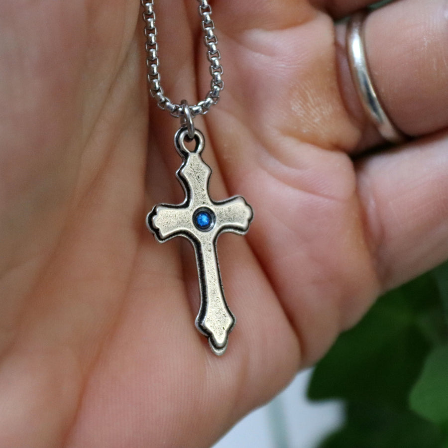 Oxidized Crucifix Cross Pendant Necklace for Men, Vintage / Antique look