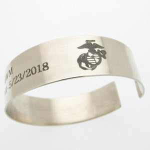 Custom USMC Emblem Silver Cuff bracelet - Shine finish