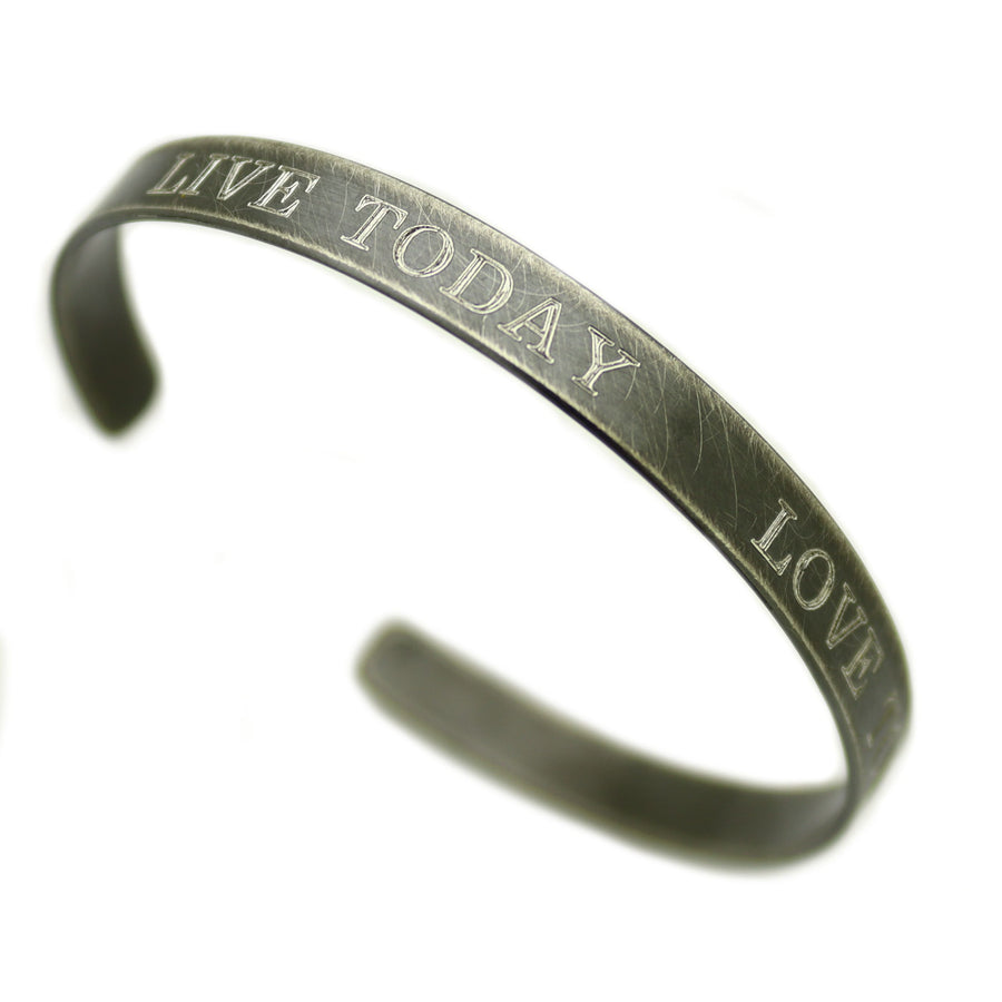 motivation cuff bracelet for men with the words "Live Today Love Tomorrow"