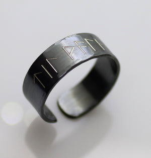 Til Valhalla Ring for Men - Personalized Elder Futhark Runes Band