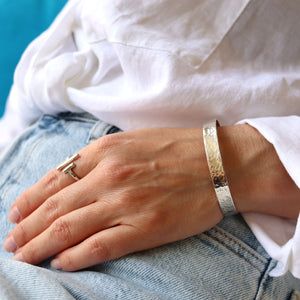 Statement Hammered Cuff Bracelet in Sterling Silver