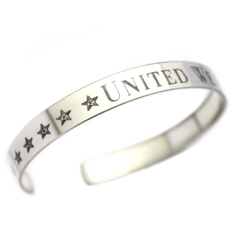 United We Stand Cuff Bracelet for Men - Sterling Silver Bangle - Mens Personalized Gift