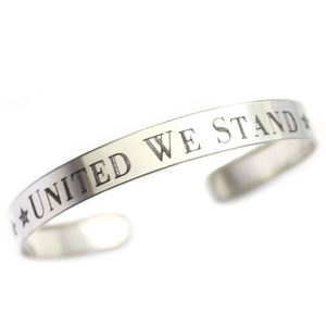 United We Stand Cuff Bracelet for Men - Sterling Silver Bangle - Mens Personalized Gift