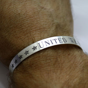 United We Stand Cuff Bracelet for Men - Sterling Silver Bangle - Mens Personalized Gift