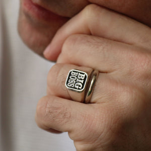 Custom Sterling Silver Signet Ring – Personalized Mens Monogrammed Ring with Engraved Initials