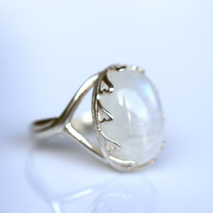 Rainbow Moonstone Ring - Large Oval Gemstone