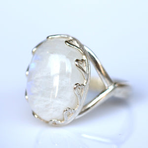 Rainbow Moonstone Ring - Large Oval Gemstone