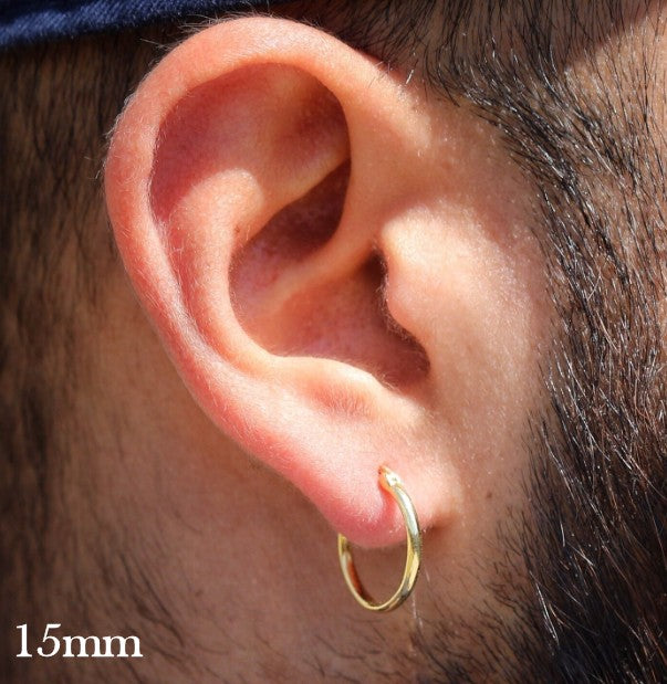 Mens Gold Hoop Earrings 925 Sterling Silver 12mm Mens Hoop 