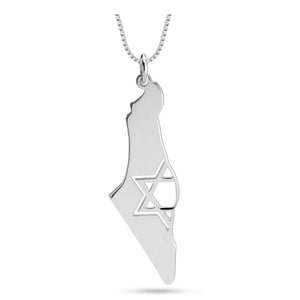 Personalized Israel Map Necklace - Sterling Silver Star of David cut out Pendant