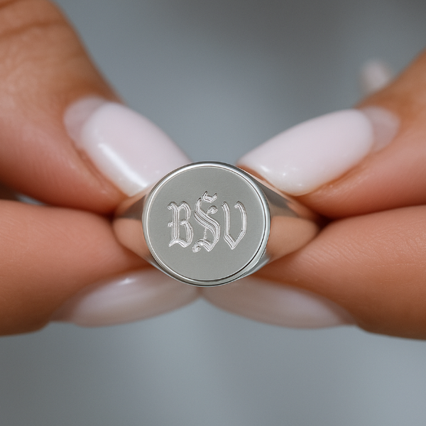 Personalized Circle Ring - Round Sterling Silver Signet for Her or Him