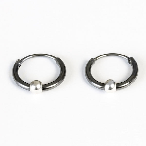 Sterling Silver Hoop Earrings for Men, Floating bead hoops