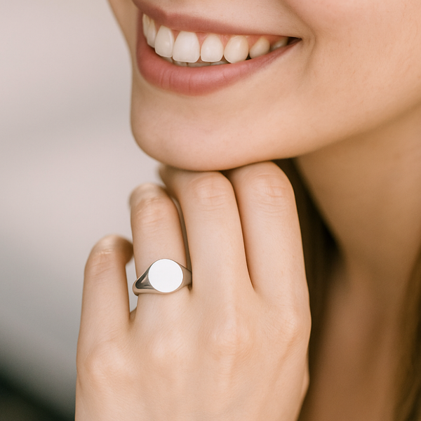Personalized Circle Ring - Round Sterling Silver Signet for Her or Him