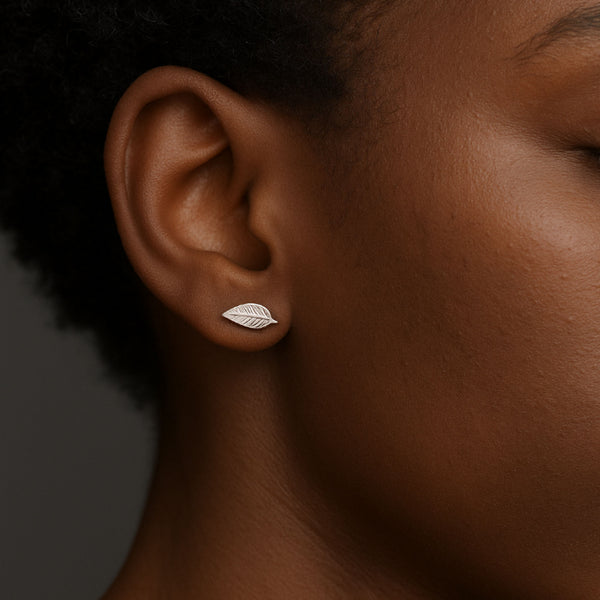 Tiny Silver Leaf Stud Earrings