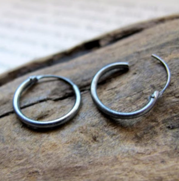 oxidized silver hoops earrings