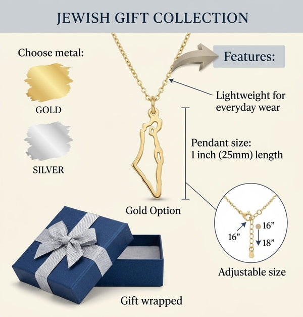 Israel Map Gold Necklace - Jewish Jewelry
