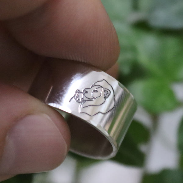dad Lion and son Cub engraved Ring