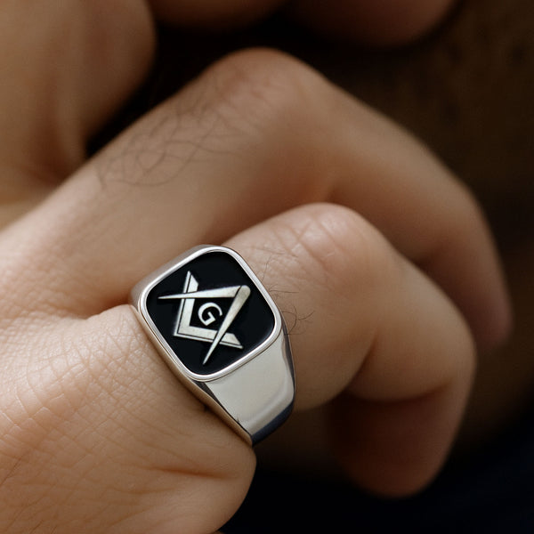 Masonic emblem sterling silver signet