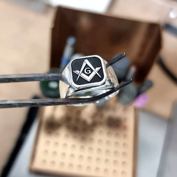 Masonic Signet Ring Square and Compass Sterling Silver Ring Freemasonry