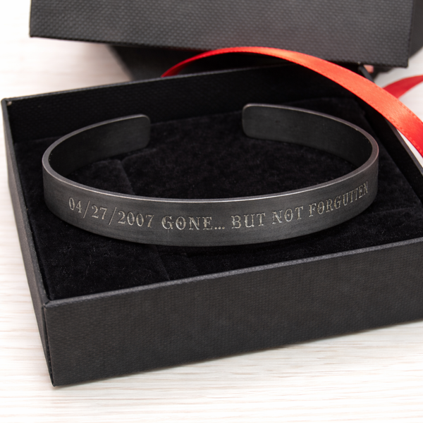 Custom Black Bracelet for Men - Personalized Engraved Cuff for Him