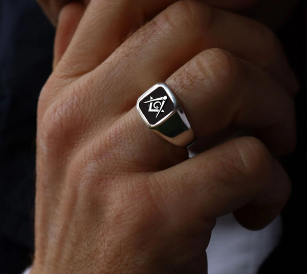 mens Masonic signet Sterling Silver