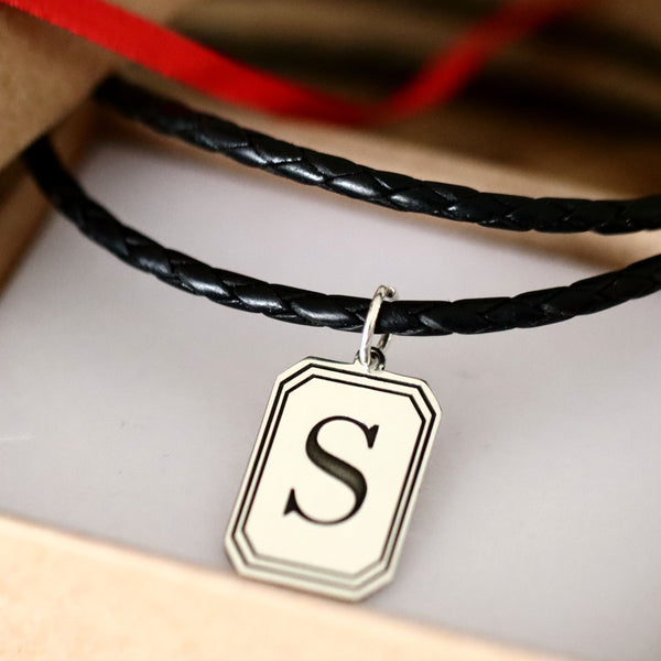 leather braided necklace with S letter