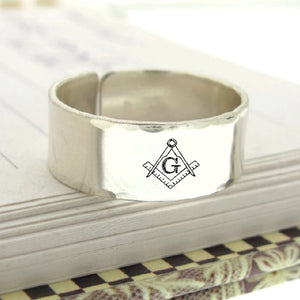 Silver ring with Masonic symbol 